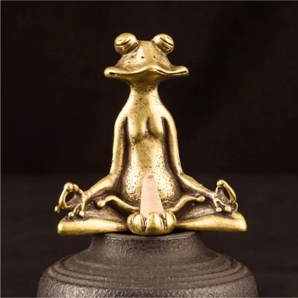 Brass Zen Frog Statue - Picture 1 of 6